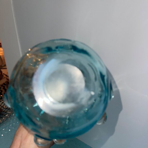 L E Smith Vintage MCM Hobnail Stretch Peacock Blue Art Glass Vase Decor - Picture 8 of 8